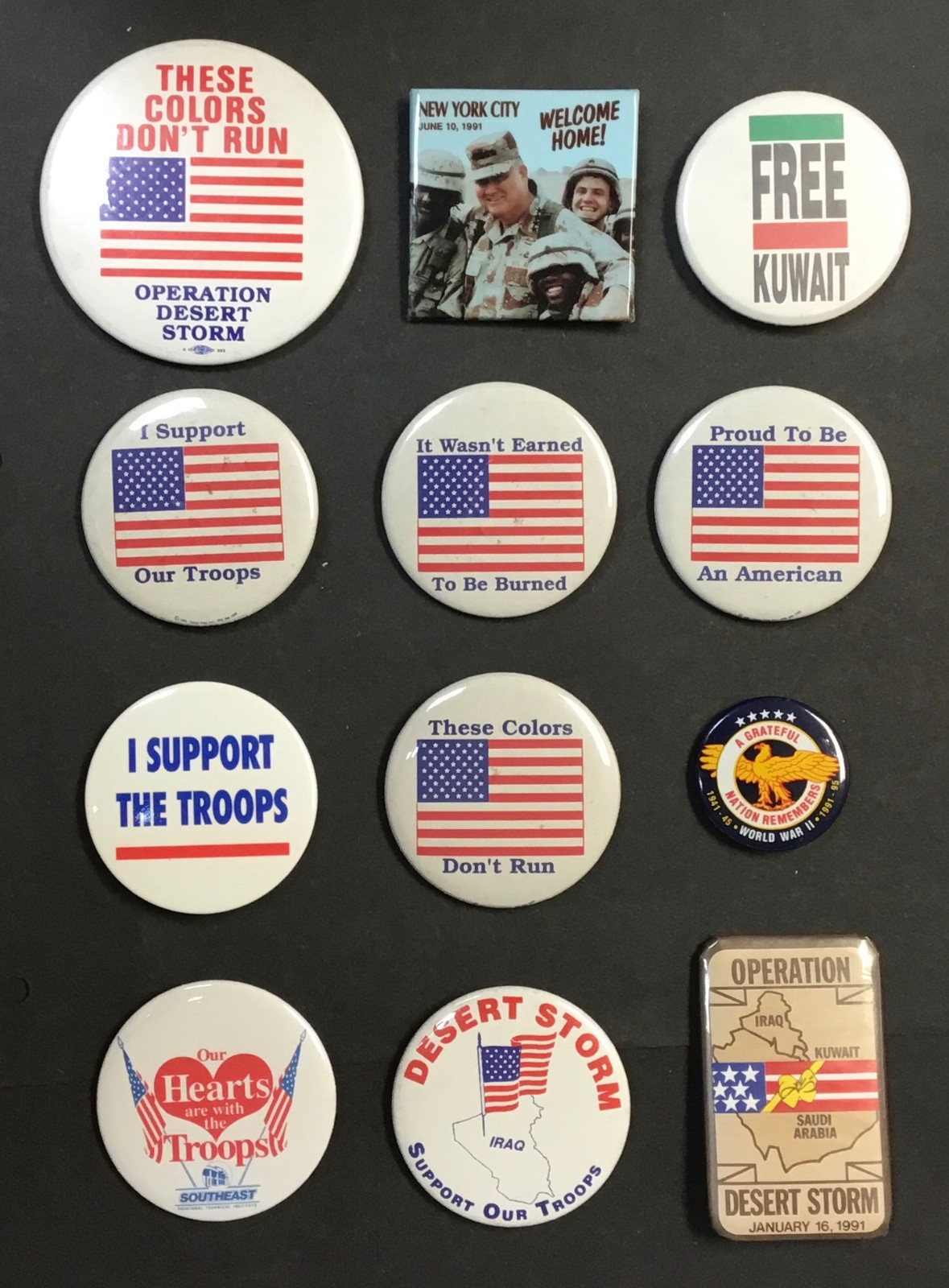 12 different OPERATION DESERT STORM BUTTONS Kuwait Iraq Schwarzkopf
