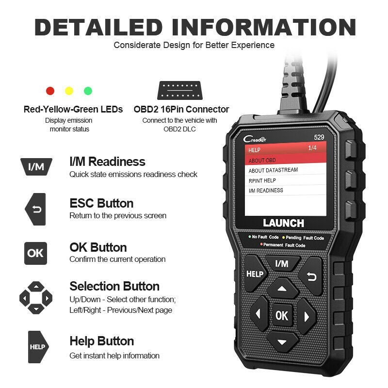 2026 LAUNCH CR529 Full OBD2 Engine Check Car Code Reader Scanner Diagnostic Tool