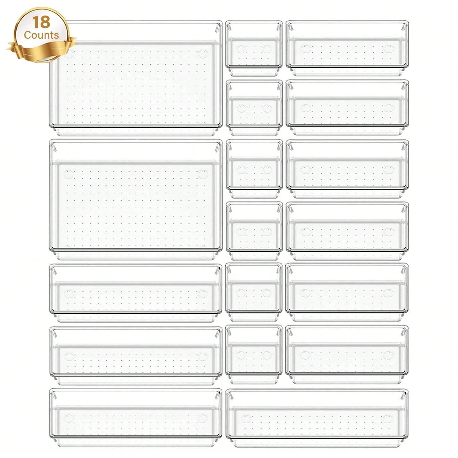 18Pcs Drawer Organizer Set 4 Sizes Multifunctional for Bathroom