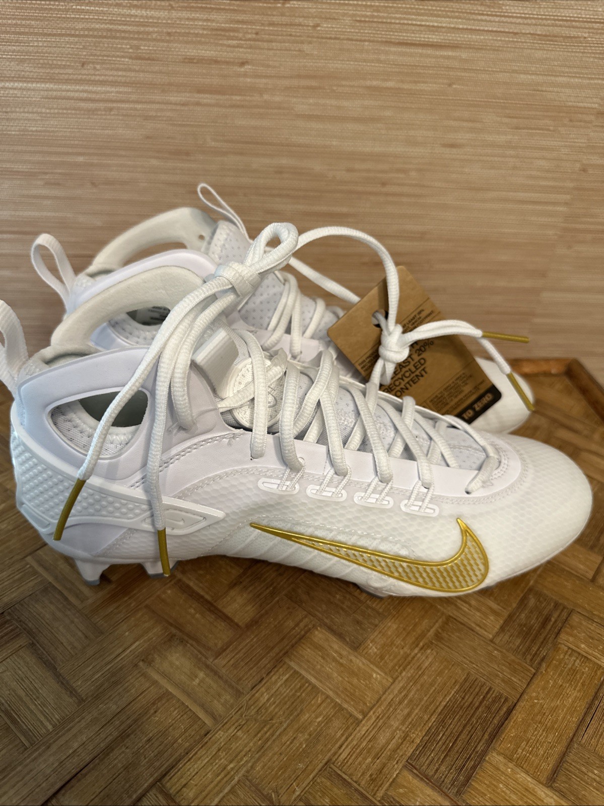 Nike Huarache 9 Elite Mid Lax White-Met Vivid Gold Lacrosse 6.5-10 FD0088-100