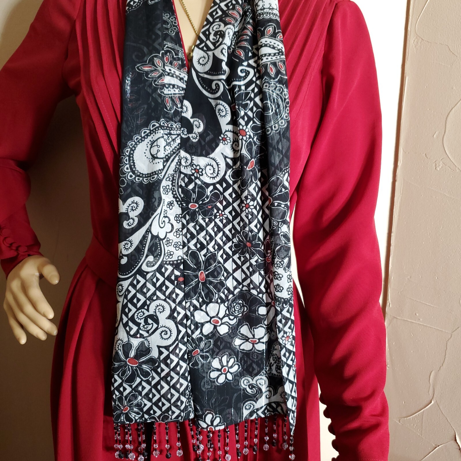 Women's Scarves - Silk Black & White Floral Scarf