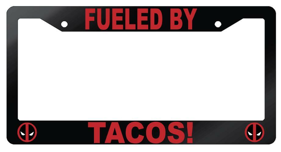 Fueled By Tacos Glossy Black Plastic License Plate Frame Deadpool
