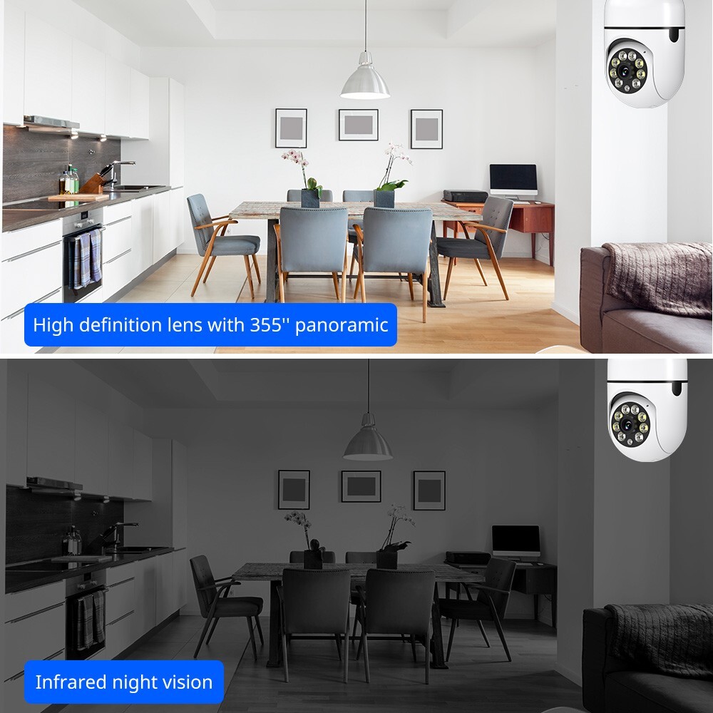 4X 360° 1080P IP E27 Light Bulb Camera Wifi IR Night SmartHome Wireless Security
