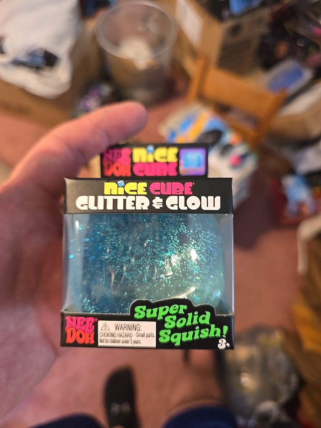 Nee Doh Nice Cube Glitter & Glow Super Solid Squish! Blue *Viral TikTok - New