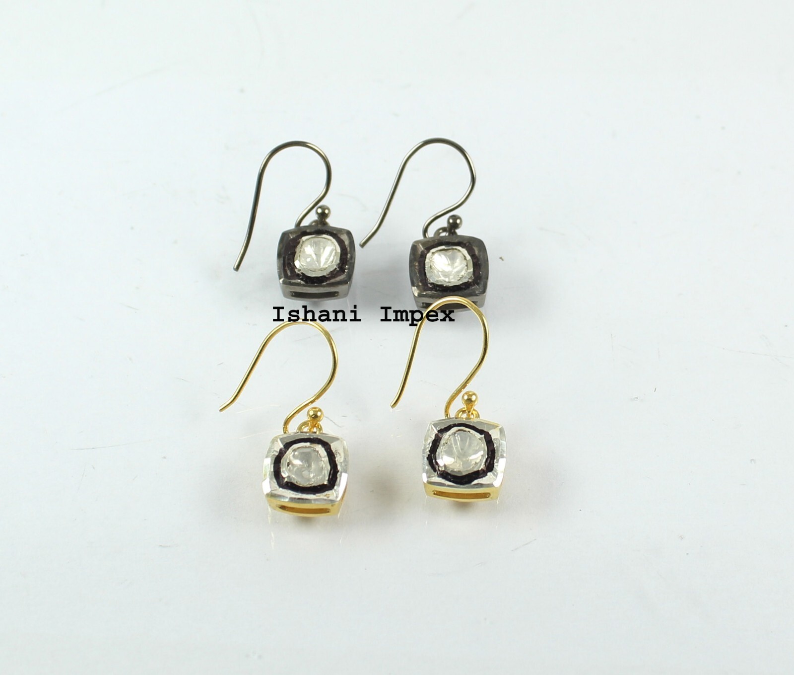 Diamond Polki Earrings Natural Diamond Polki 925 Sterling Silver Earrings 2 Pair
