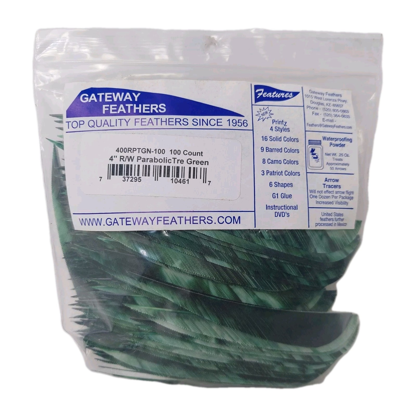 100 Pack Gateway Feathers 4" Right Wing: Parabolic Camo Tre Green 400RPTGN-100