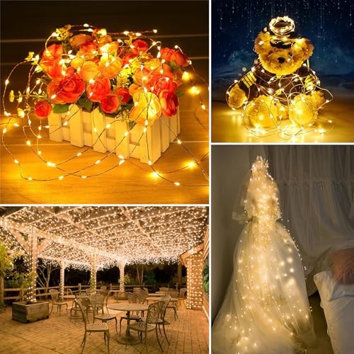 Solar String Lights Outdoor Waterproof Total 66ft 200LED 8 2 Pack Warm White