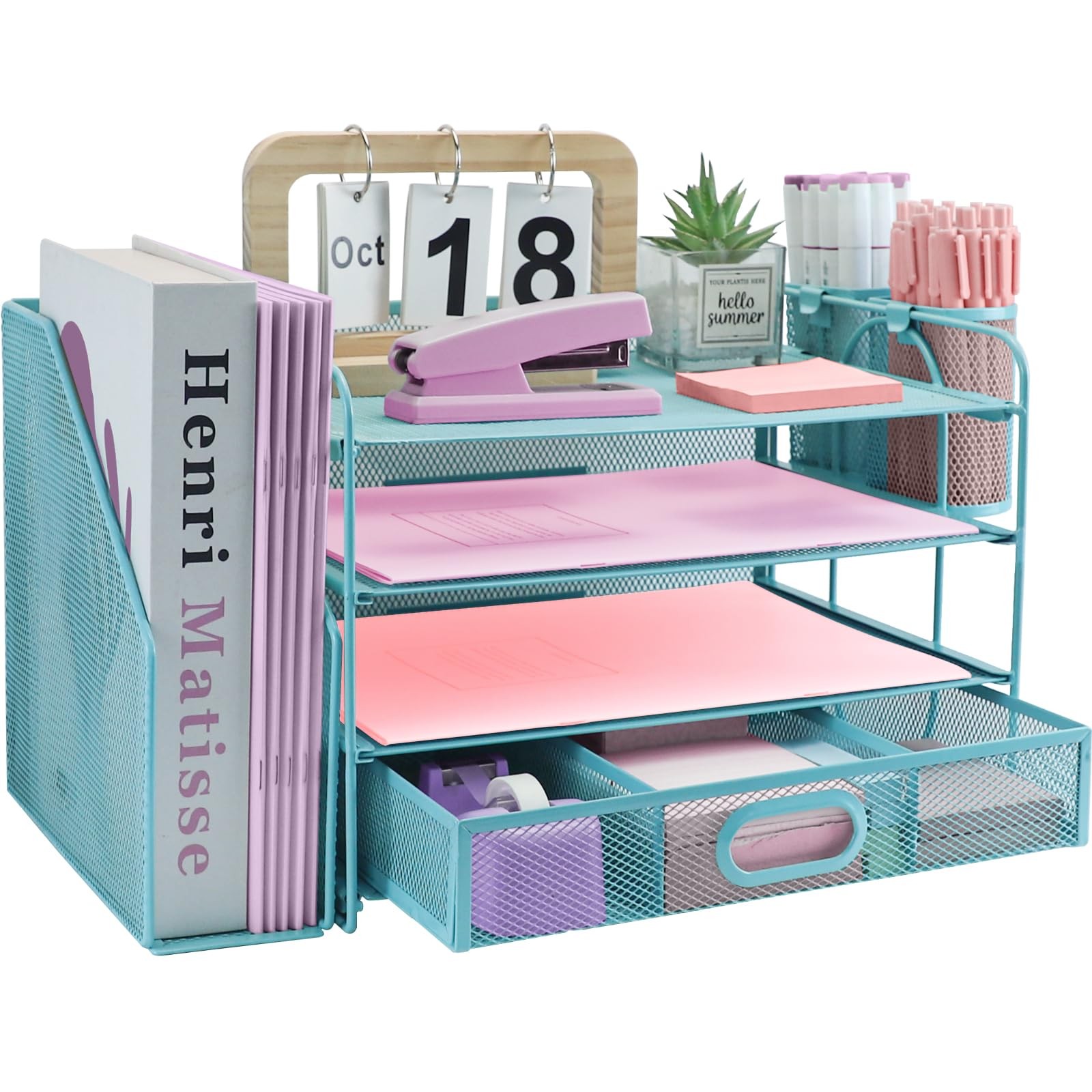 ideallife Desk Organizers and Accessories with File Holder, 4-Tier Paper Lett...