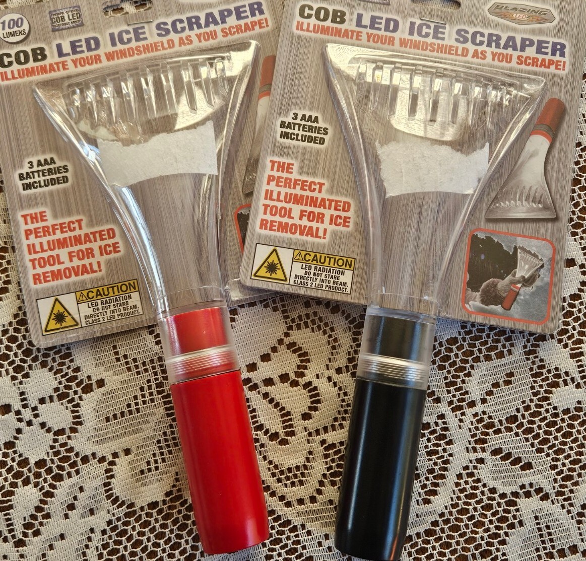 Illuminated Ice Scrapers COB LED 100 Lumens Batteries Included Winter Windshield