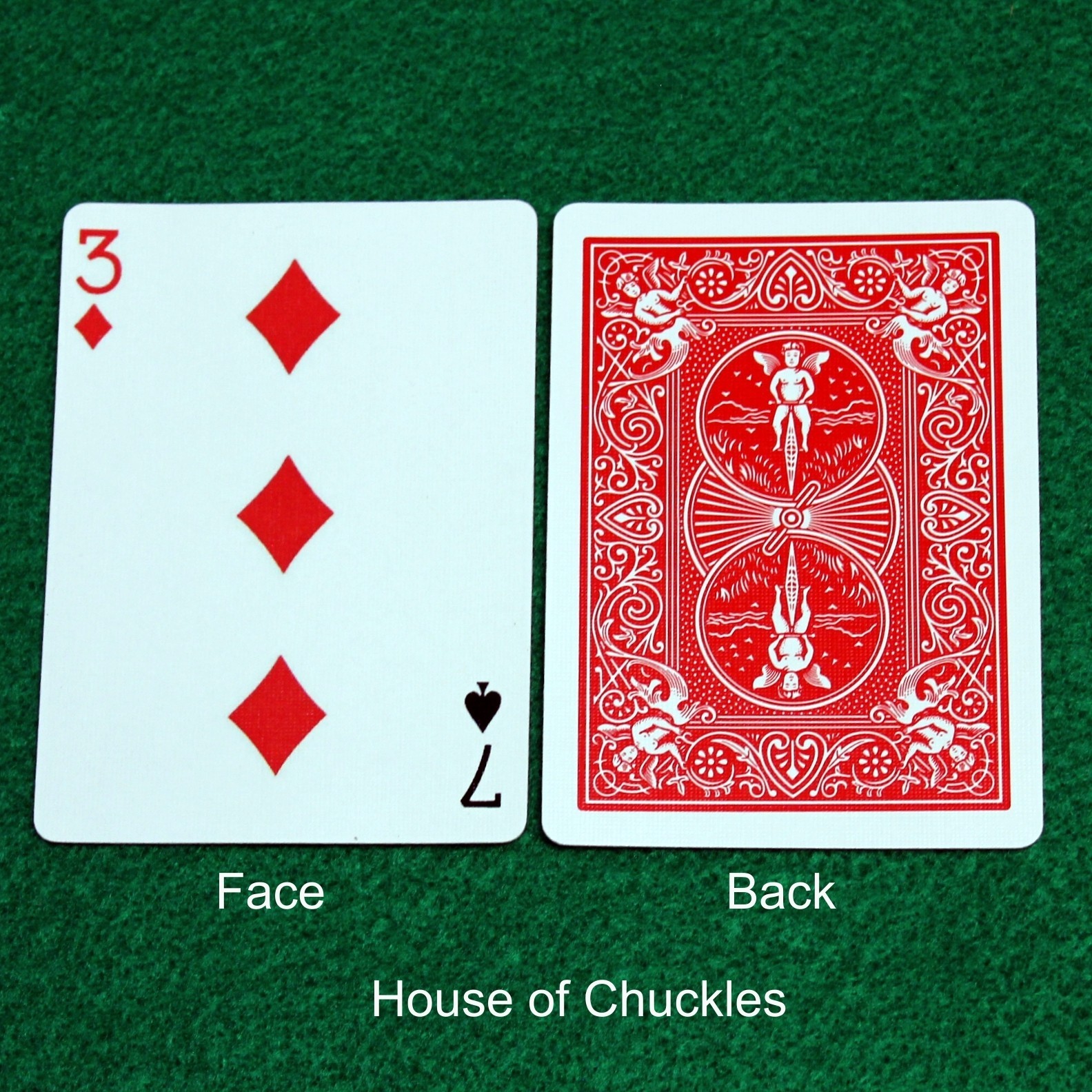 3 of Diamonds / 7 of Spades - Mis-Indexed, Bicycle Printed Gaff Card, Red