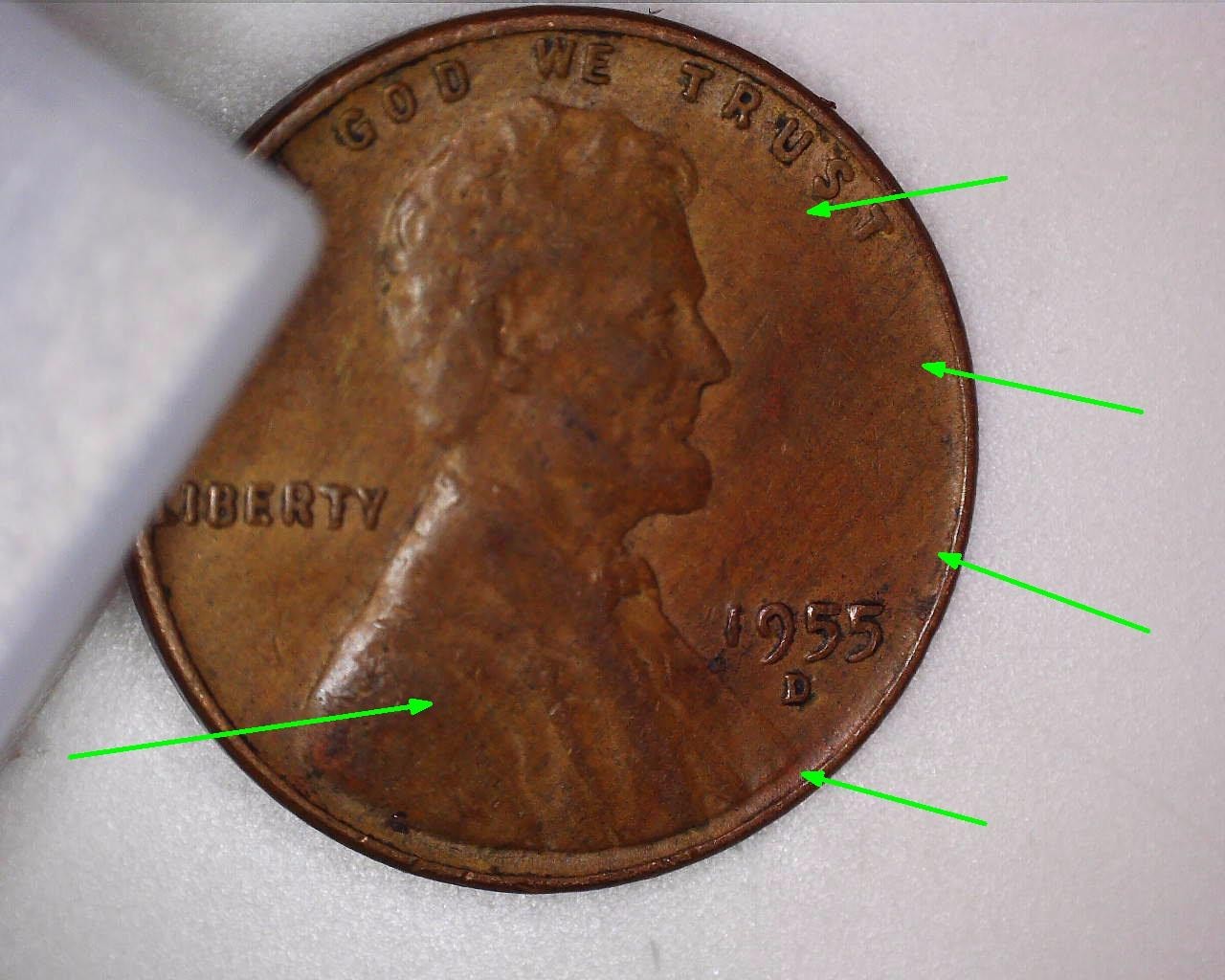 1955 - D Lincoln Wheat Cent ~ Woody / Improper Alloy Mix ~ Front Only
