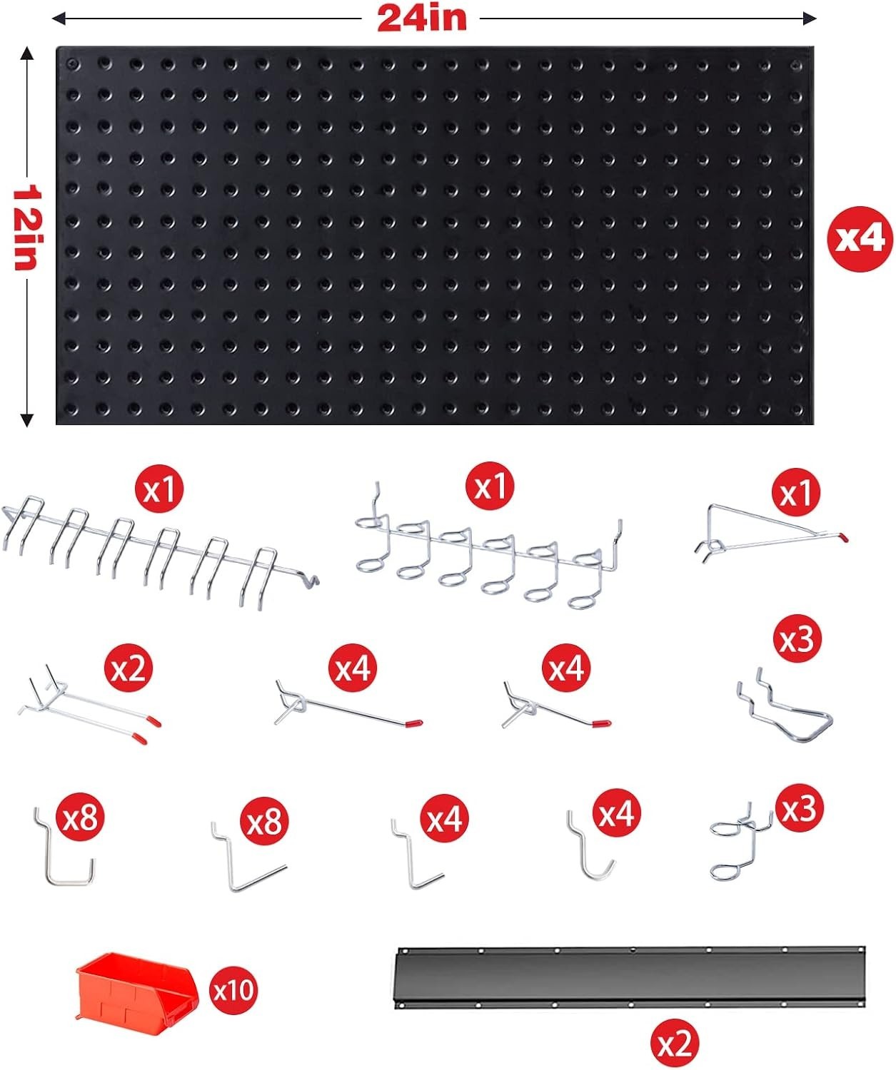 Expandable Garage Storage System with 4 Black Pegboards & Hooks - 59 Pieces