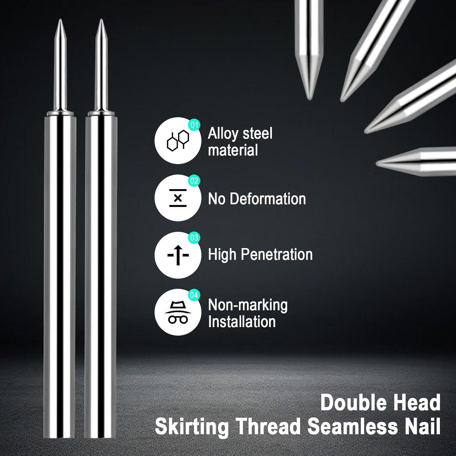 250 Pcs Double-Head Skirting Thread Seamless Nail, Double-Headed Silver