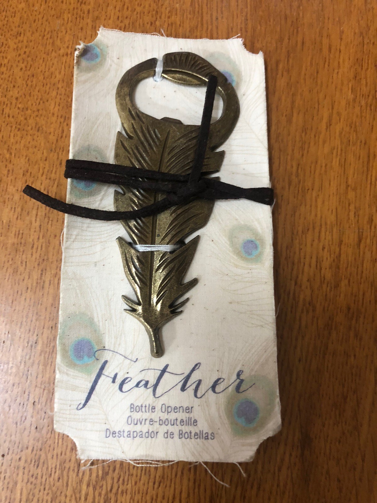NEW KATE ASPEN BRASS FEATHER BEER BOTTLE OPENER NIP