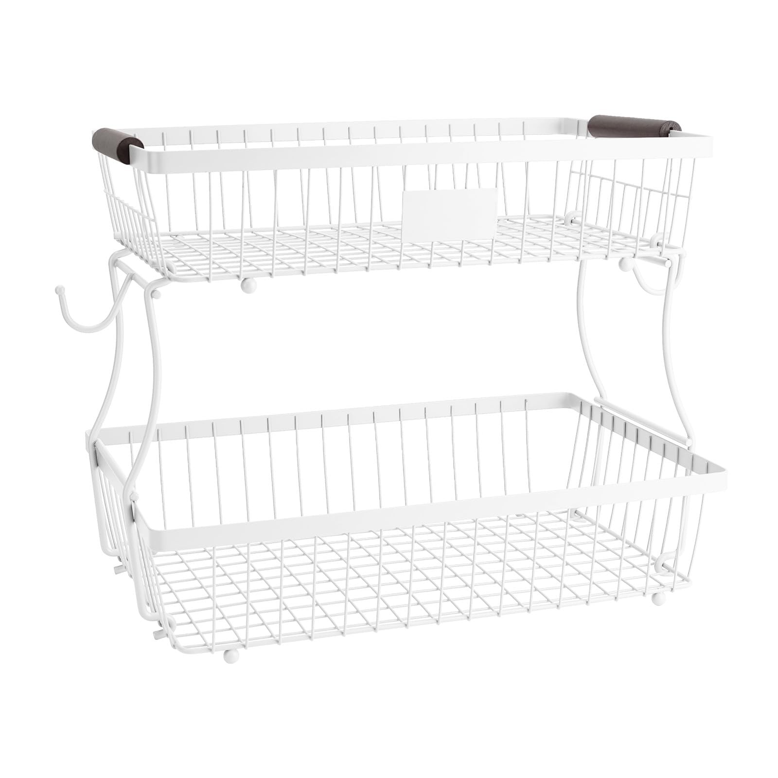 2-Tier Stackable Wire Basket with 2 Banana Hooks, Pantry Organizer for Kitche...