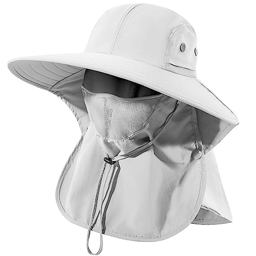 Mens Women Fishing Hat UPF 50+ Wide Brim Sun Hat with Face Cover & Neck Flap