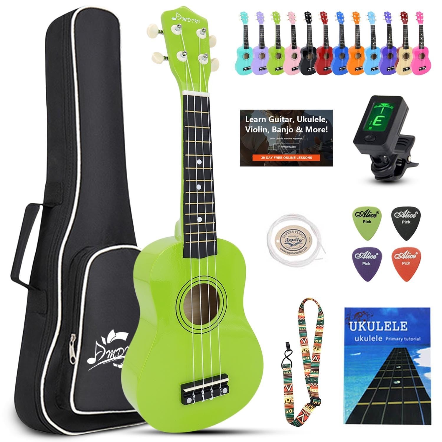 Ukulele for Beginners Hawaiian Wood Soprano Ukelele Starter Kit for Kids Adul...