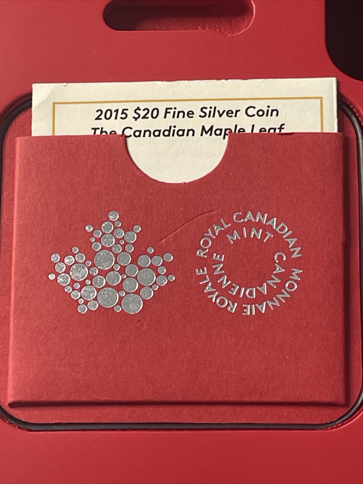 Canada $20 2015 Maple Leaf Fine Silver Coin In Maple Leaf Display Case