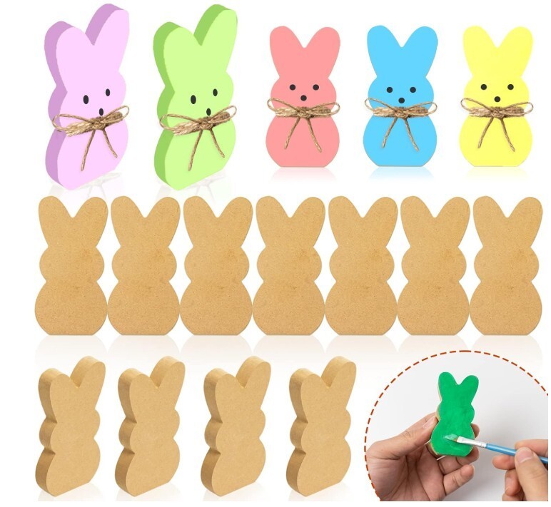 10pc Easter Wooden Bunny Cutouts Unfinished Rabbit Decor 4" x 2"