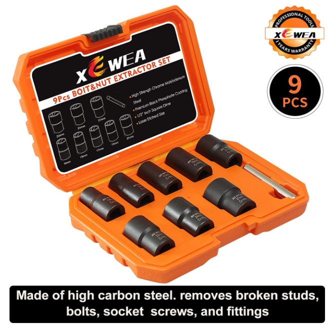 Bolt Nut Extractor Set, 1/2" Drive Impact Lug Nut Wheel Lock Remover Socket Tool