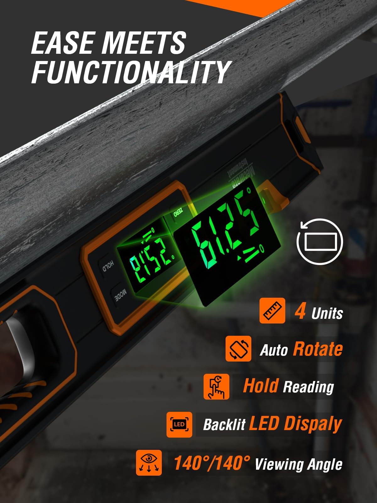 Mecurate 24-Inch Digital Level, Professional Orange