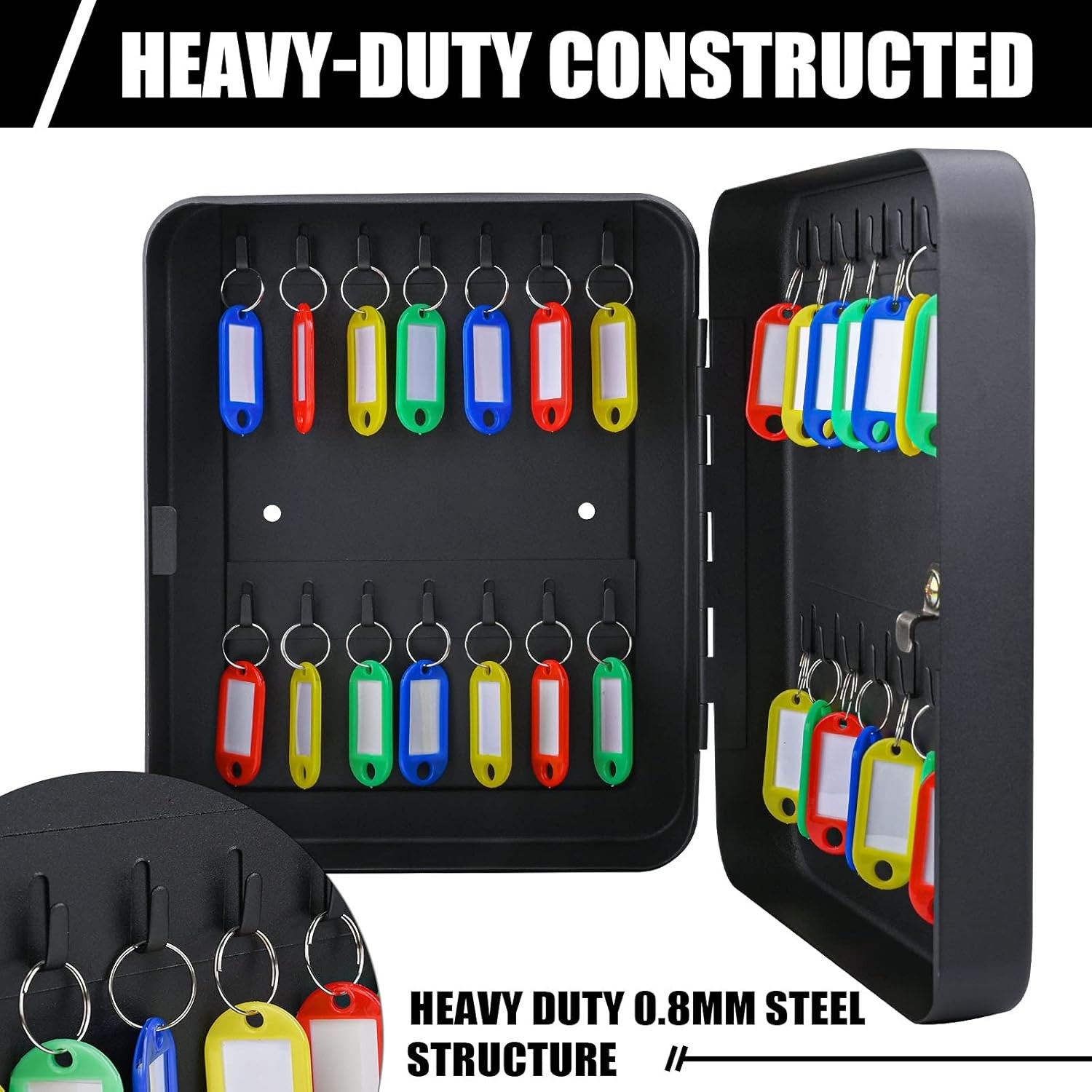 Key Lock Box Wall Mount with Combination 28 Hooks Tags