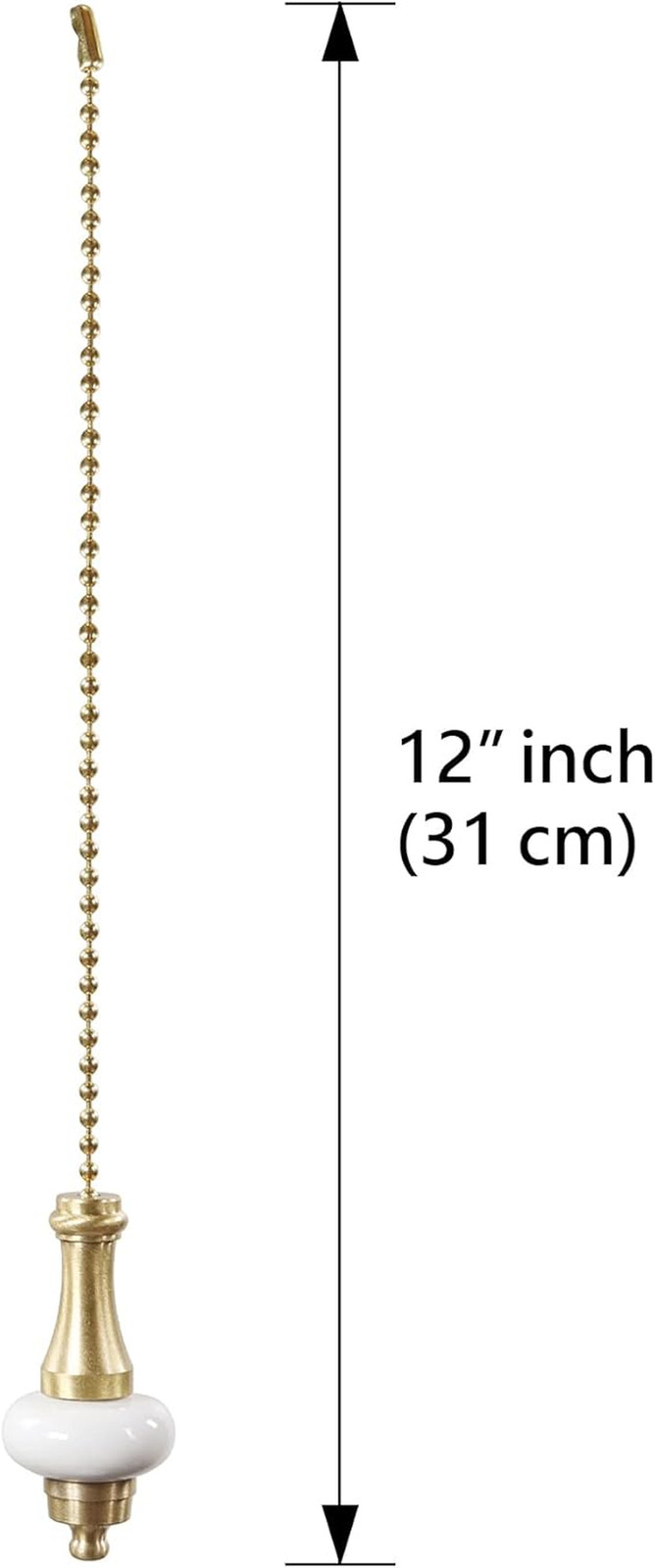 Aspen Creative 20508-51-2, 12" Ceiling Fan Pull Chain Porcelain with Solid Brass