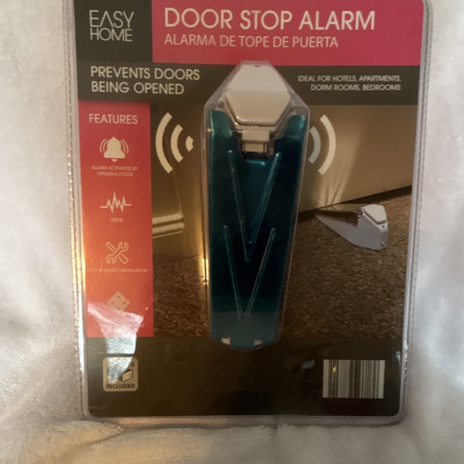 EASY HOME Door Stop Alarm 53807, 120dB, Anti-Slip, Battery Included, Black