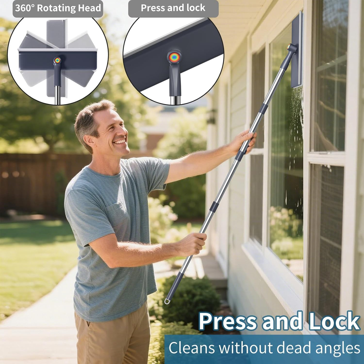 3 in 1 Window Squeegee Home Window Cleaning Kit 60" Extension Pole Professional