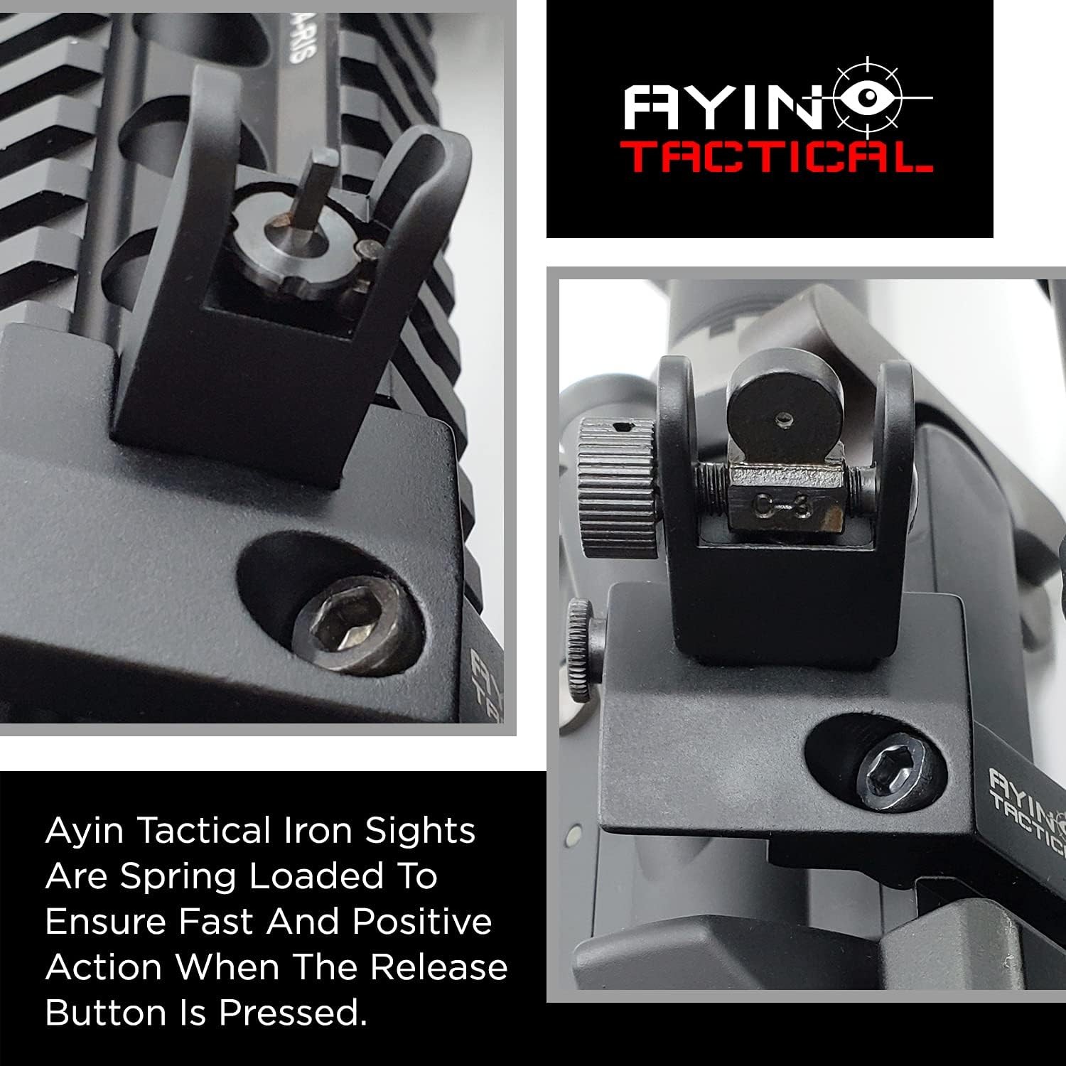 AYIN Tactical Flip Up Iron Sights for Rifle, Rapid Transition Backup Black