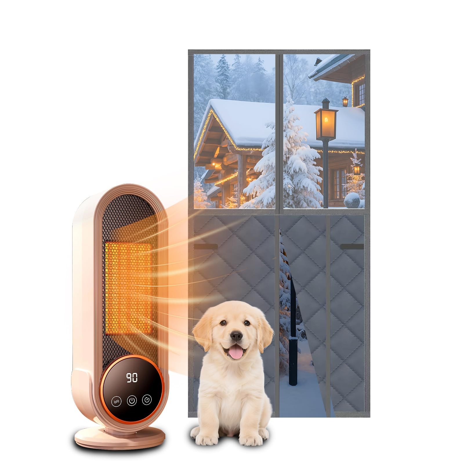 Magnetic Thermal Insulated Door Curtain for Winter,38" W x 83" H, Thermal Cov...