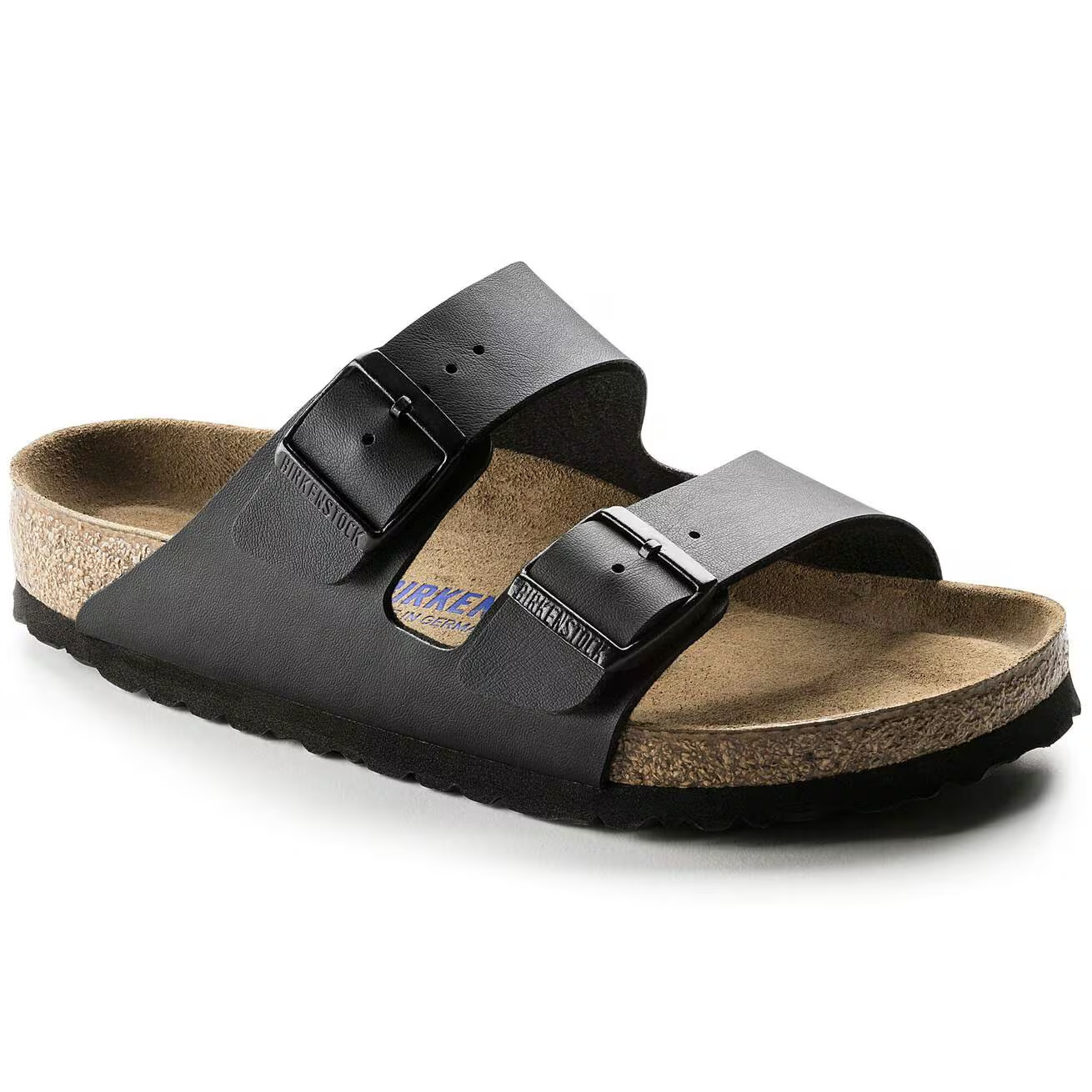 Birkenstock Arizona Birko-Flor Leather Soft Footbed Unisex Sandals-Black/Blue
