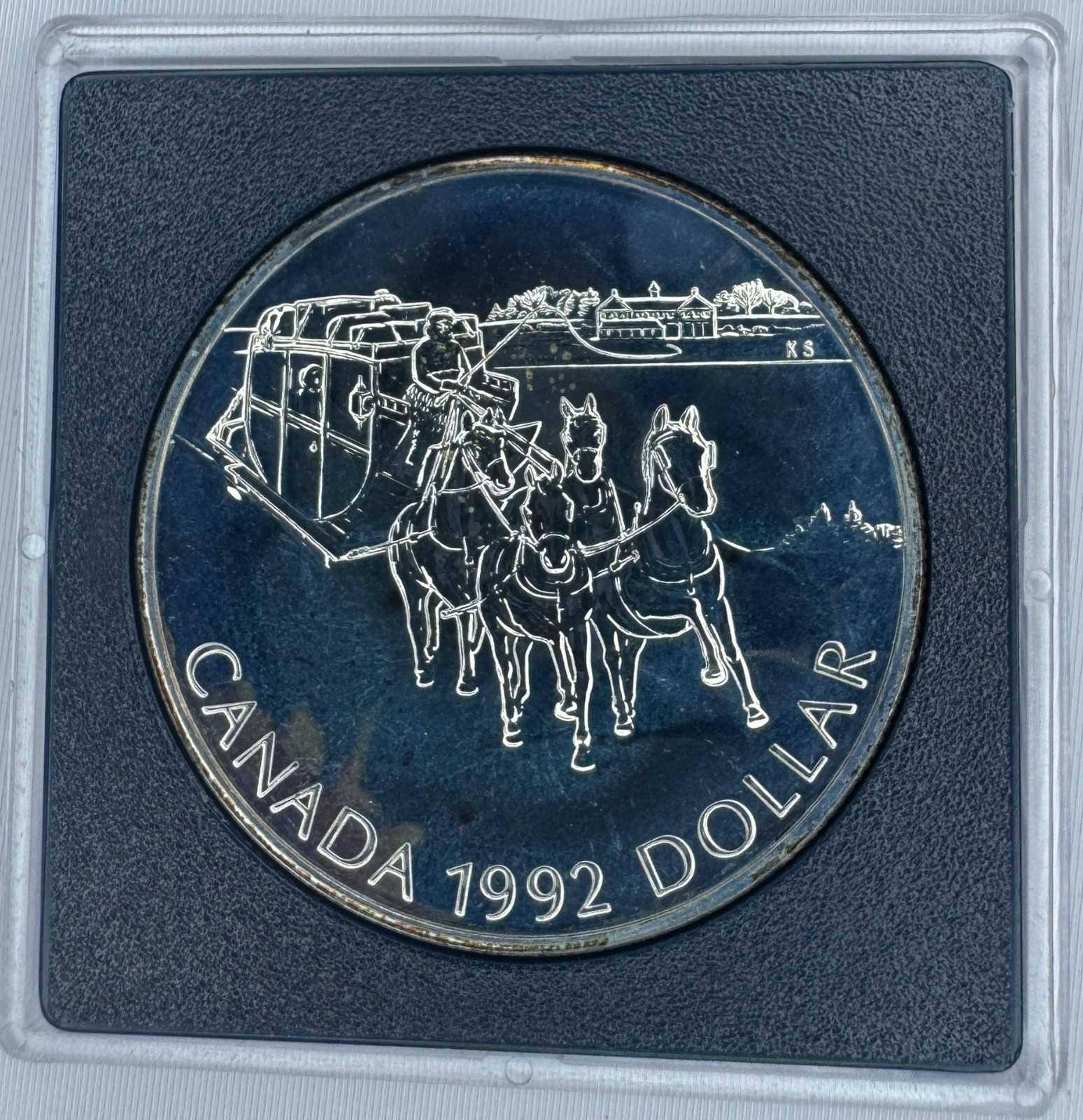 1992 BU Canada Stagecoach Sterling Silver Dollar RCM Toned Uncirculated Coin