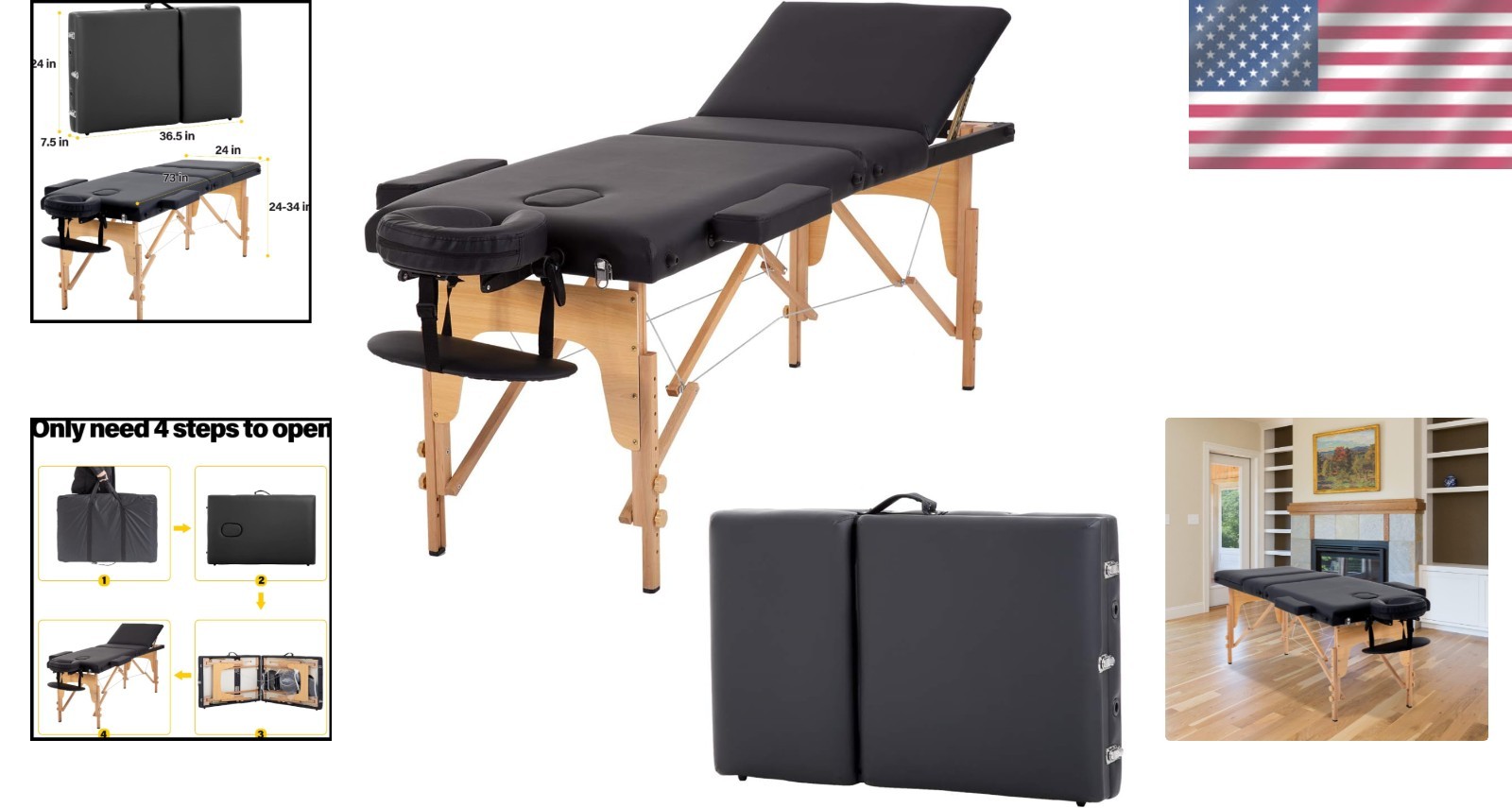 Lightweight Height Adjustable Massage Table 24" Wide - Ideal for Professionals