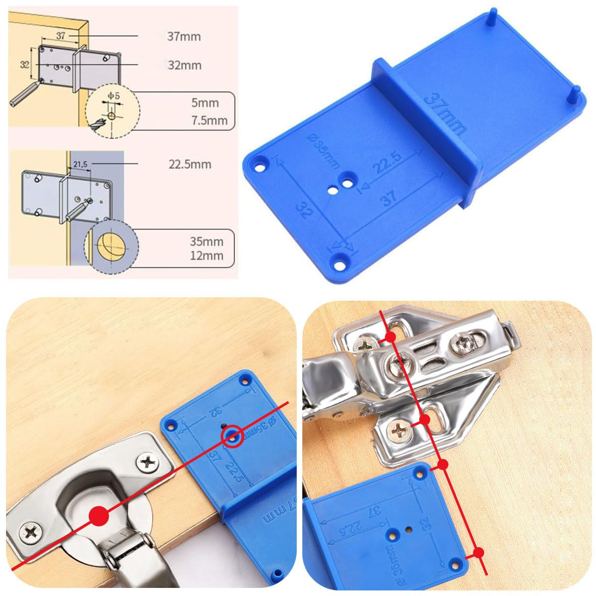 Yakamoz 35Mm Concealed Hinge Jig Kit - Adjustable Depth Carbide Forstner Drill