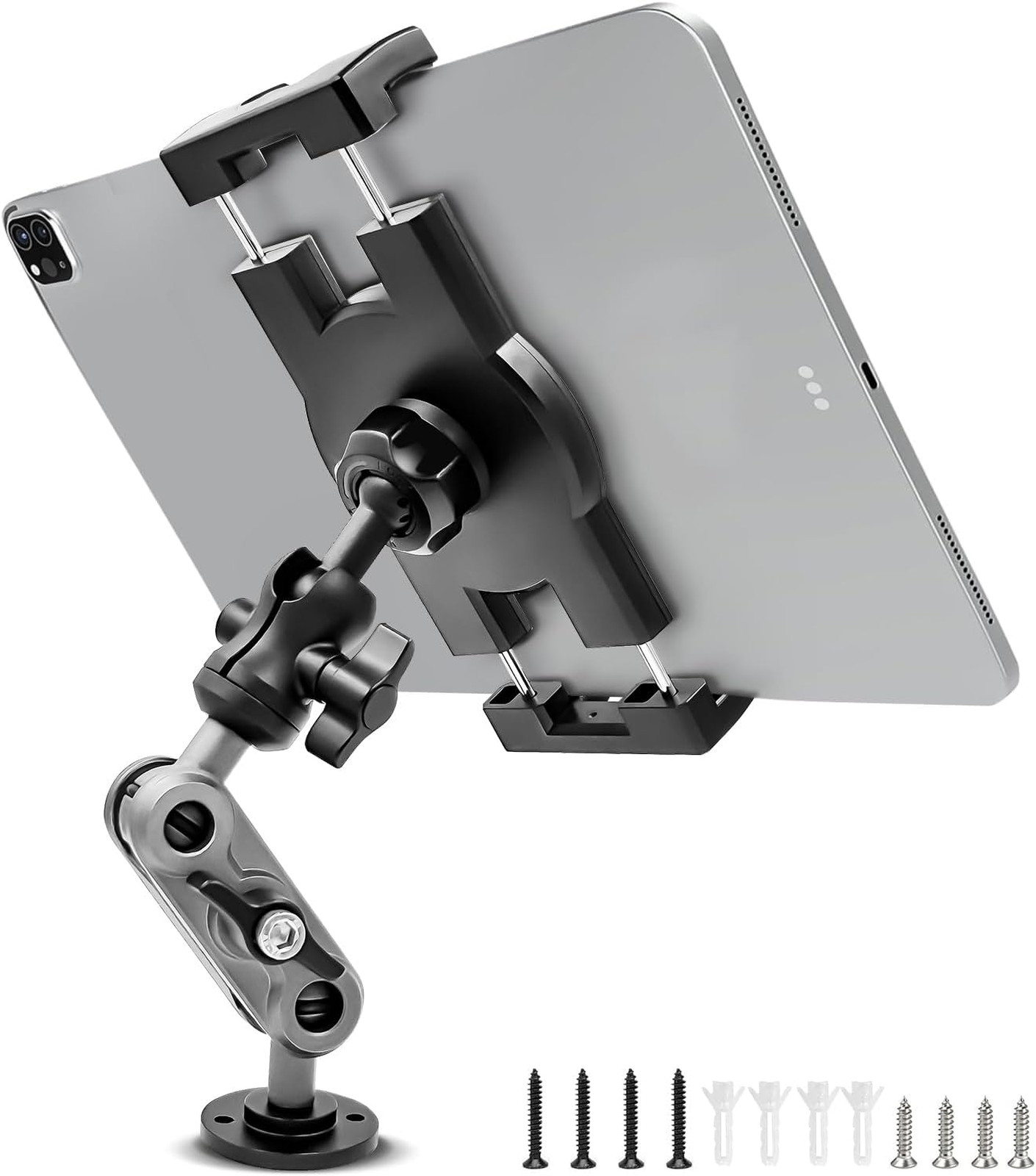 Aluminum Heavy Duty Drill Base Tablet Car Mount Holder 4.7-12.9 Inch Adjustable