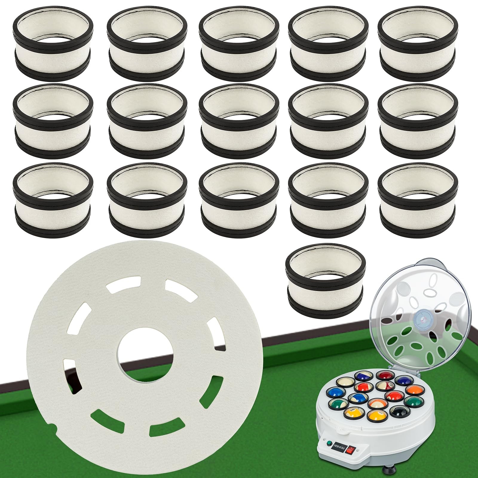 HEIOOM Billiard Ball Cleaning Machine Wool Ring 32.5*33.5*5.5cm, Black, White