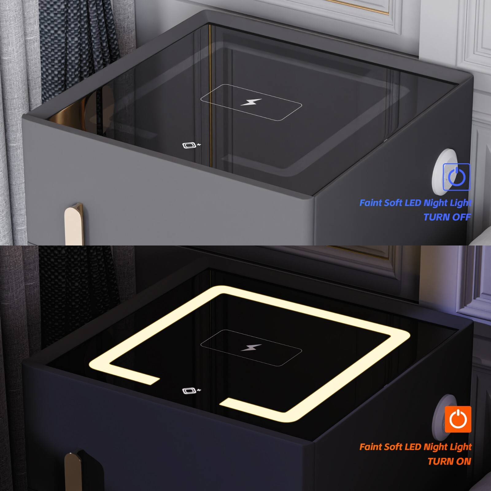Double Drawer Smart Bedside Table with Safe (Dark Gray)
