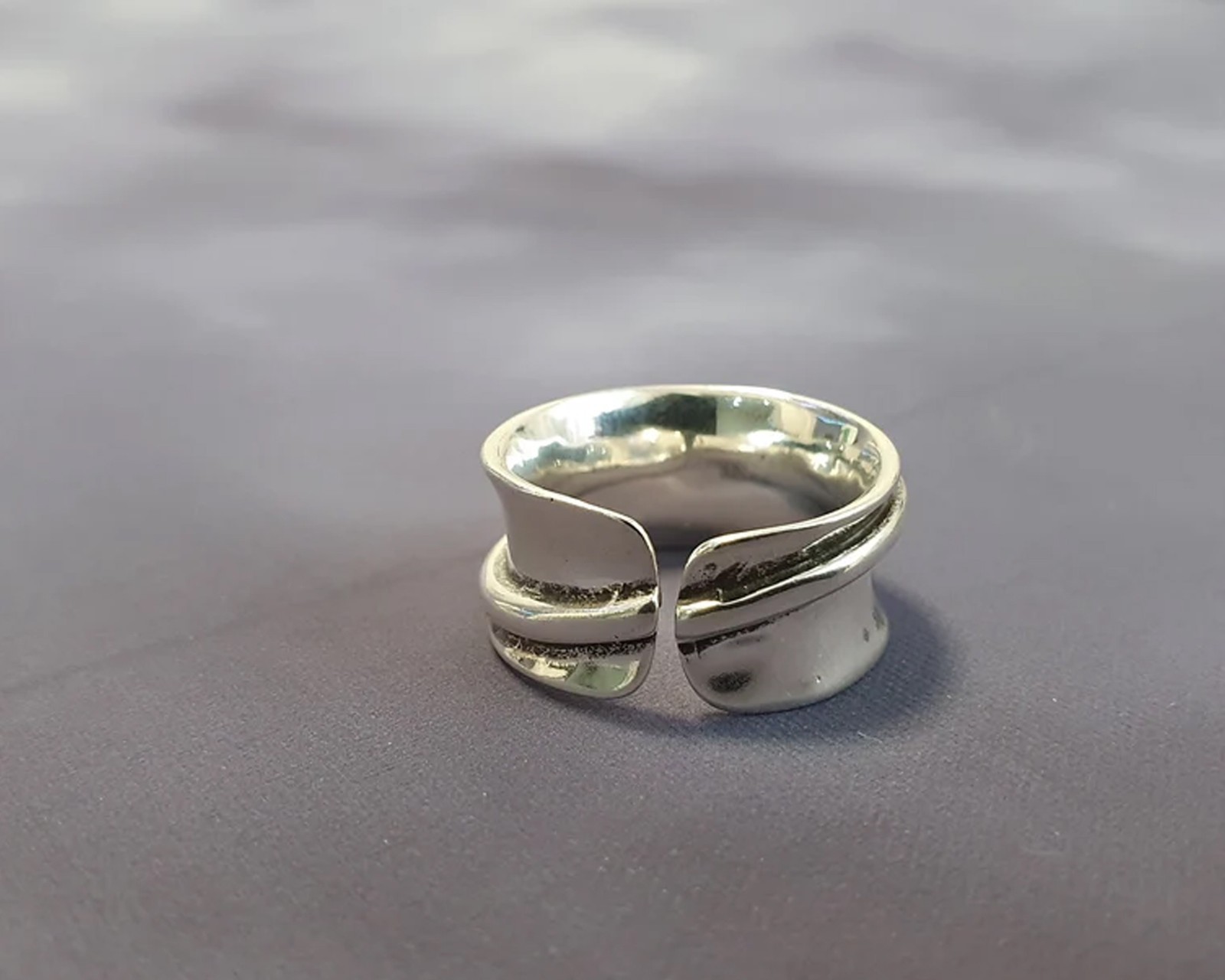 Solid 925Sterling Silver Adjustable Wrap Style Cuff Wide Boho Hammered Band Ring