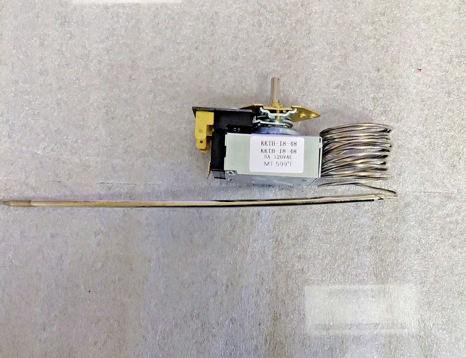 KKTB-18-48 Oven Thermostat 5A 120VAC, 48" Capillary Tube, Max 599°F, Rep