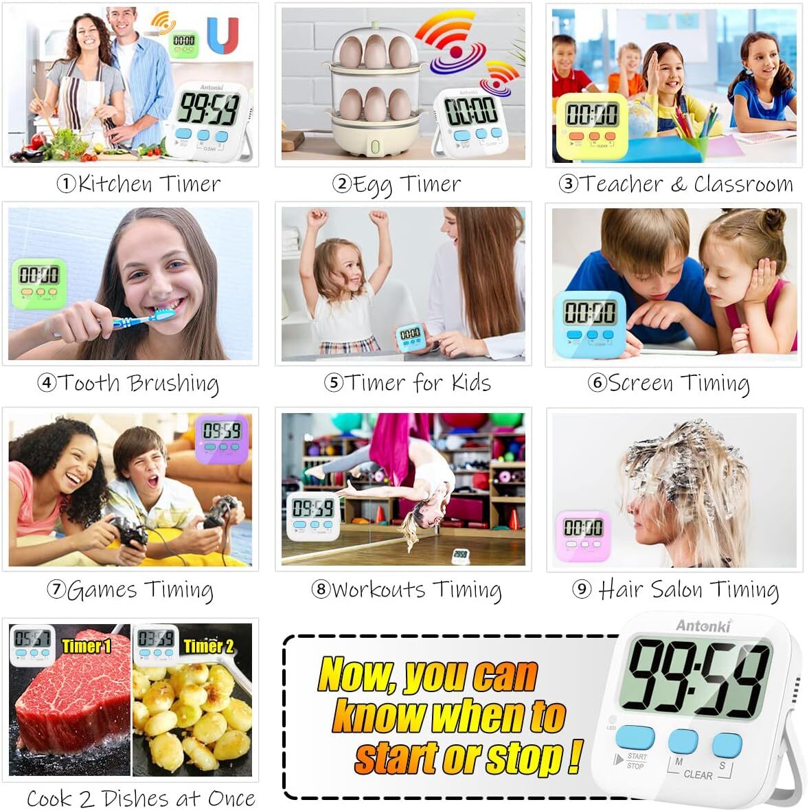 Temporizador, Temporizador Para Ninos, Temporizador De Cocina, Paquete De 2 T...