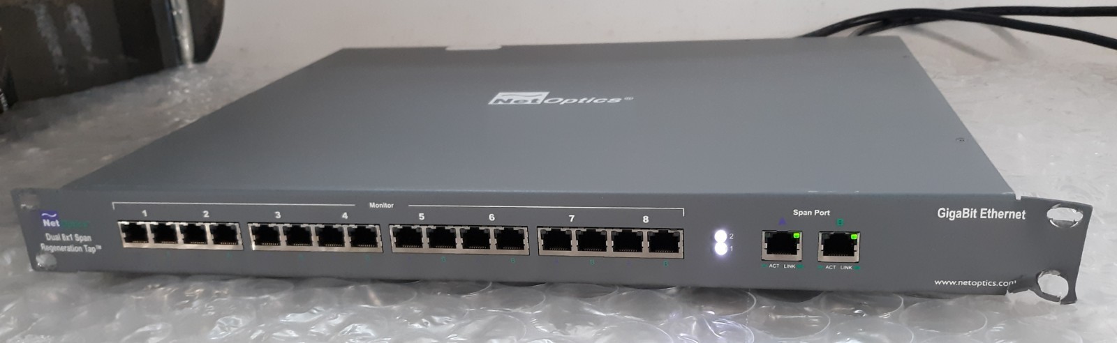 NetOptics RGND-GCU-S8 8x1 Dual Gigabit Copper Span Regen Tap w/ Cords + Ears