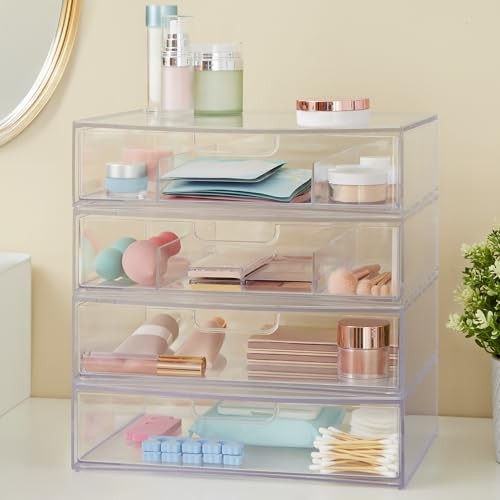 STAX Plastic Stackable Organizer Drawers (Set of 2) | Open/Divided 2pk Clear