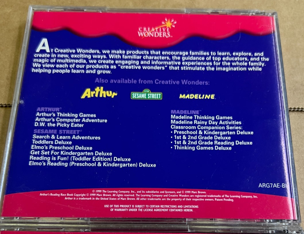 educational adventure cd roms Windows ARTHUR'S Reading Thinking Games