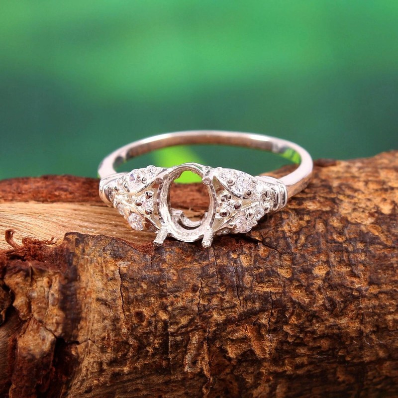 Semi Mount Ring Stone Setting Size 7X5 MM Oval Shape Handmade Mother Gift