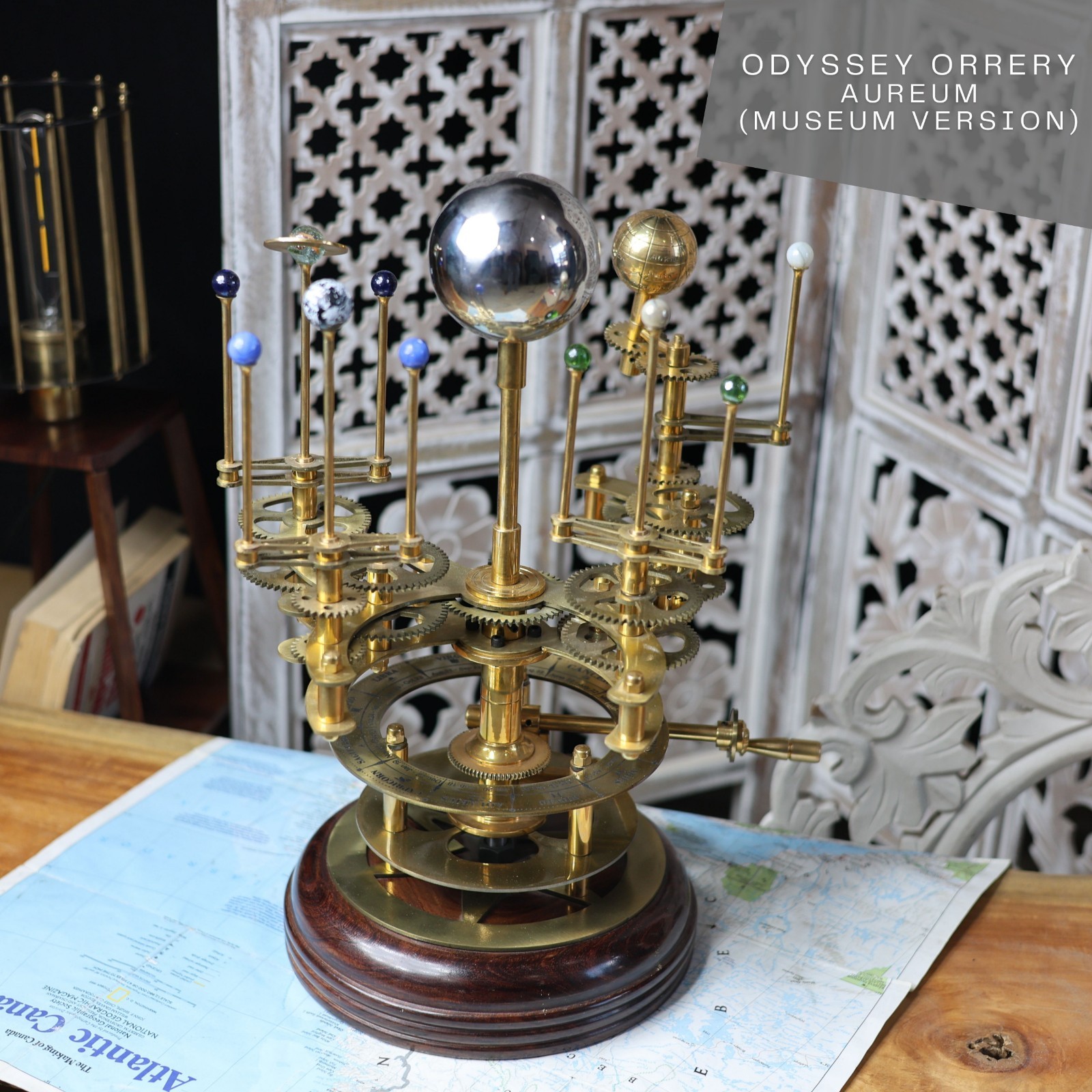 Deluxe Brass Orrery Solar System Model • Precision Gear Planetarium • Handmade