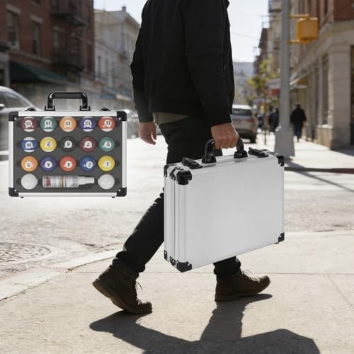 Pool Balls Case Portable Carrying Box with Handle, Large Capacity Hard