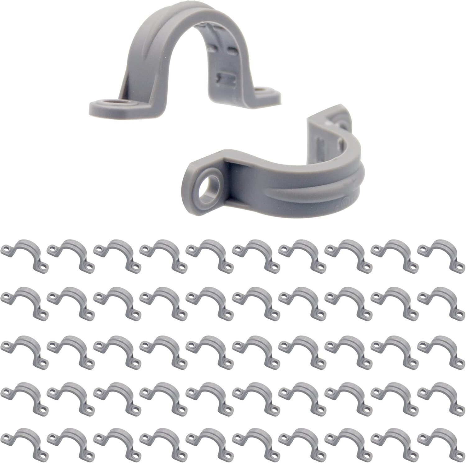 ISPINNER 50pcs 3/4 Inch PVC Pipe Straps, 2 Holes Plastic Inch, Grey