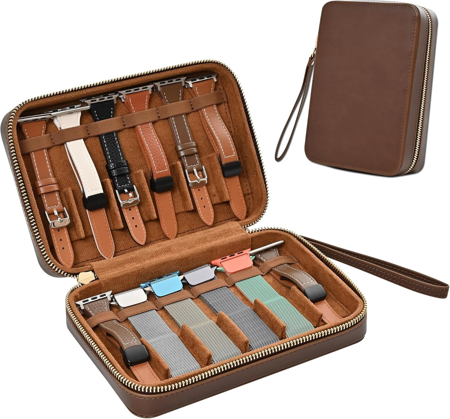 Roselle Portable Leather Watch Band Storage Case - Holds 12 Watch Straps, Travel