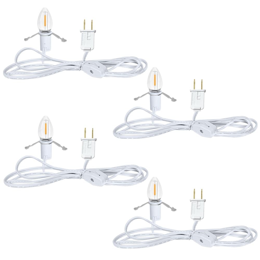 4 Accessory Cord with 4 Led Light Bulb 6 Ft White Cord with On/Off Switch Plu...